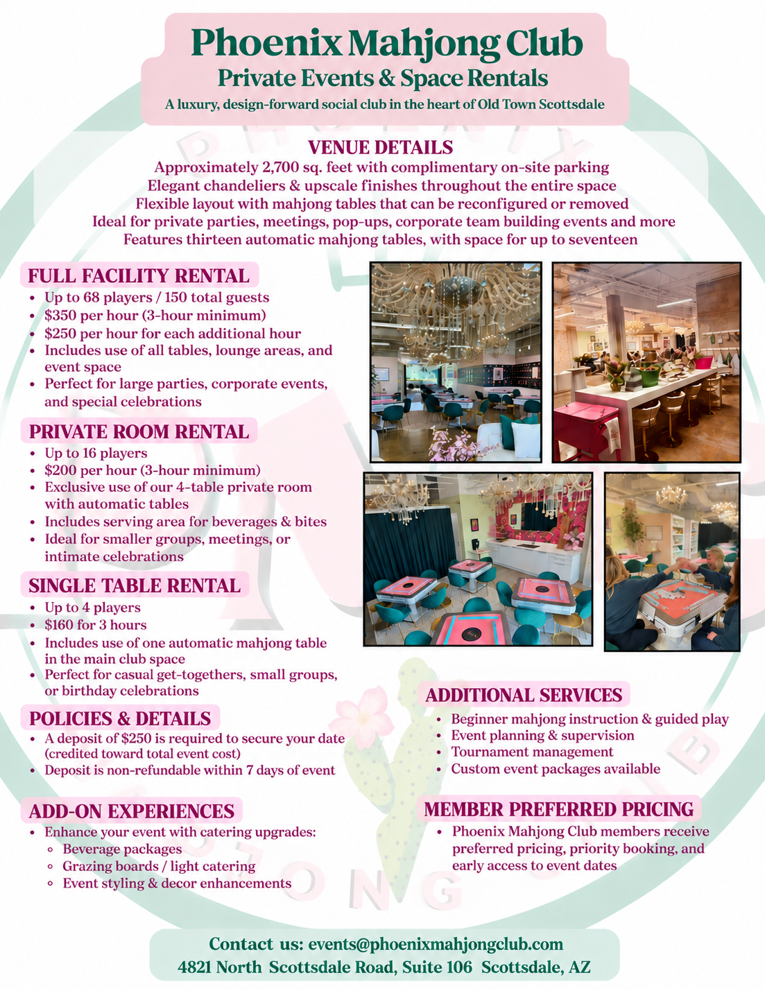 Phoenix Mahjong Club Private Events and Space Rentals